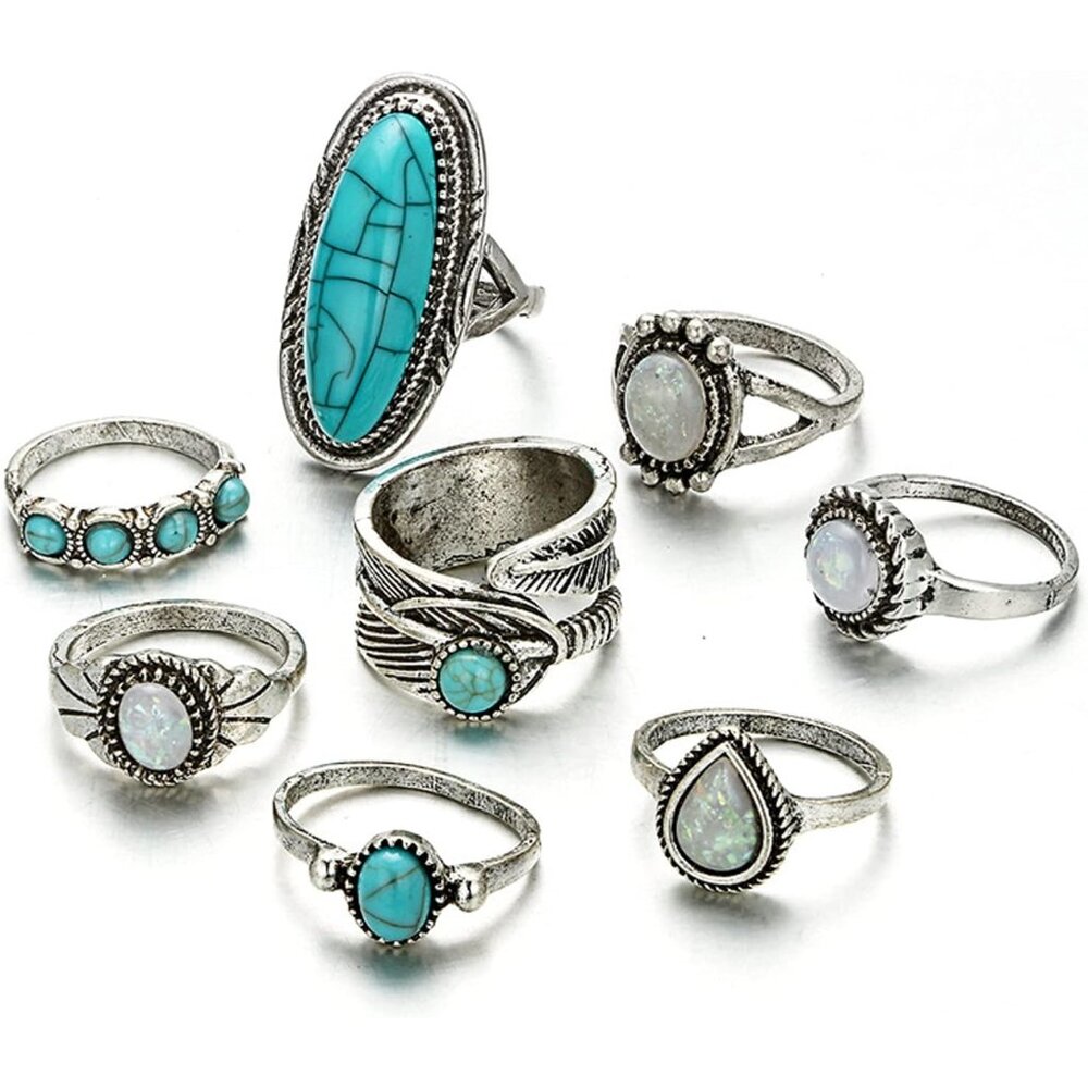 8-Piece Stackable Boho Gemstone Knuckle Ring Set … - image 1